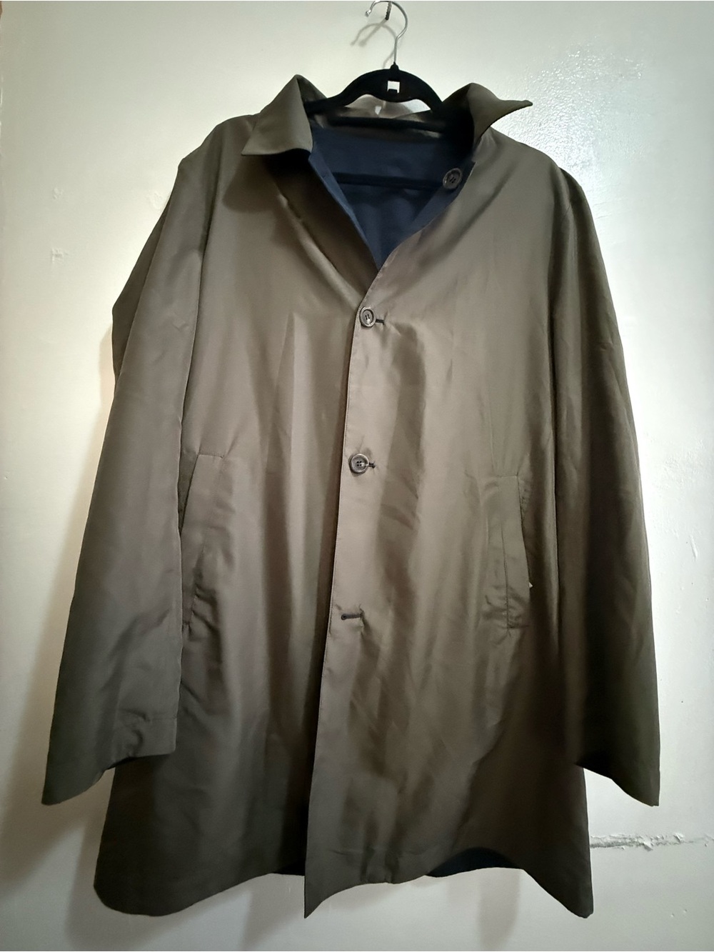 Canali Olive Green Single-Breasted Raincoat